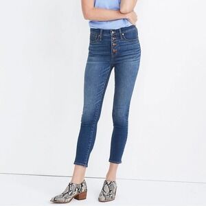 Madewell 9" Mid Rise Skinny Crop Jean Button Front TENCEL Denim Edition Size 27‎